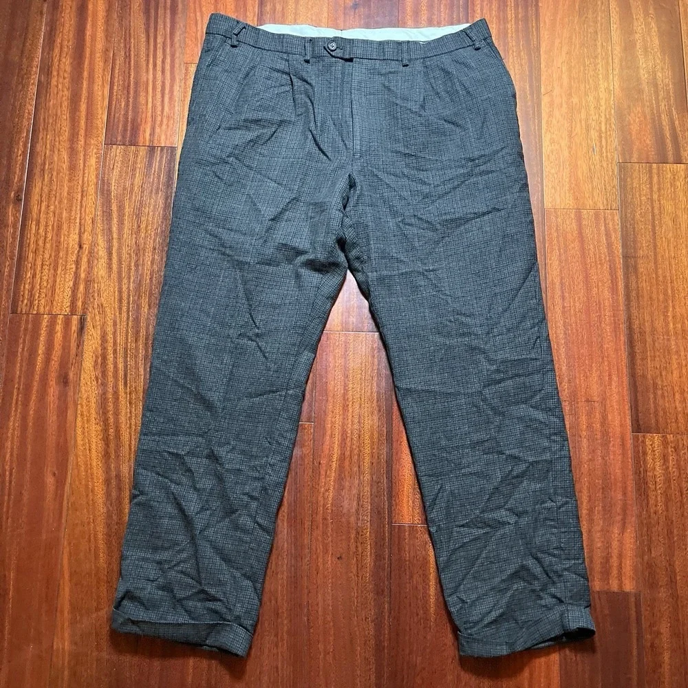Lauren Ralph Lauren Pants Men 40x32 Gray Wool Plaid Check Preppy Hem Cuffed Logo